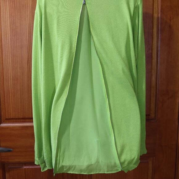 Kenneth Cole Lime Green Cardigan Exposed Zipper Sheer Back LG - Picture 6 of 16